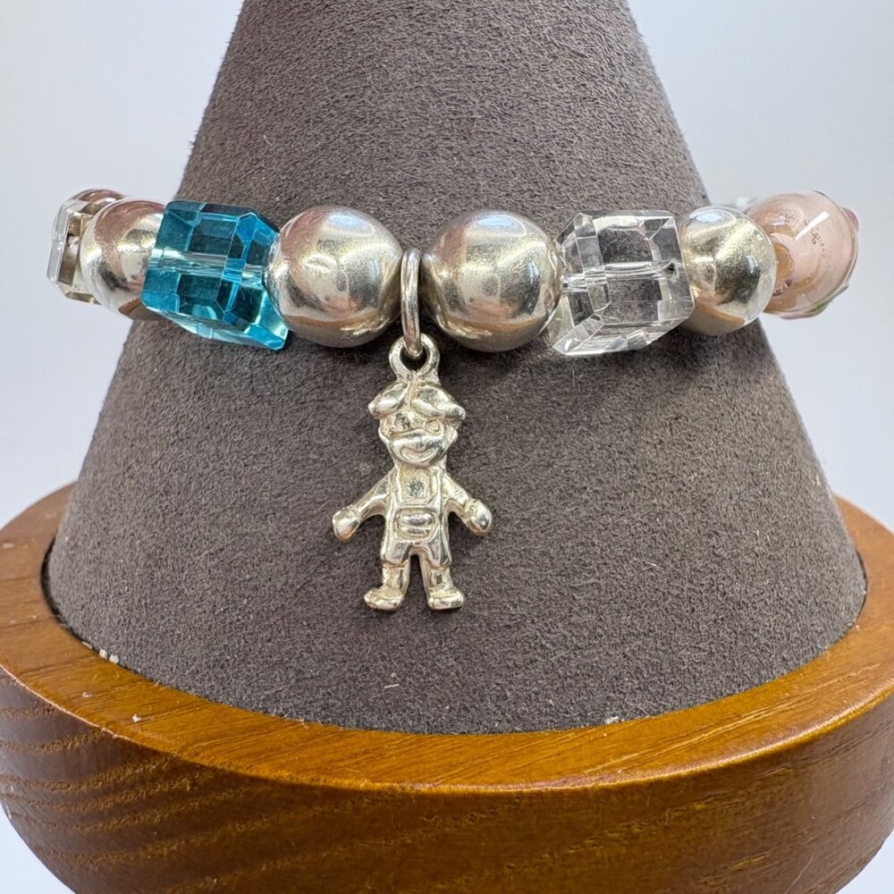 VTG Sterling Silver 925 Glass Bead Little Boy Charm Bracelet Size 7.5" Fit
